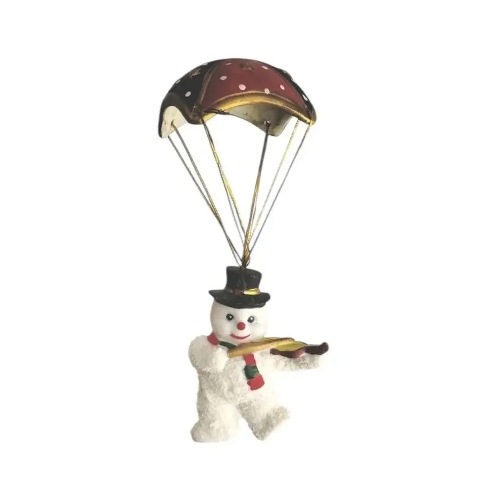 Vintage Parachute Snowman Ornament Violin Player Red Blue‎ Gold Christmas Decor